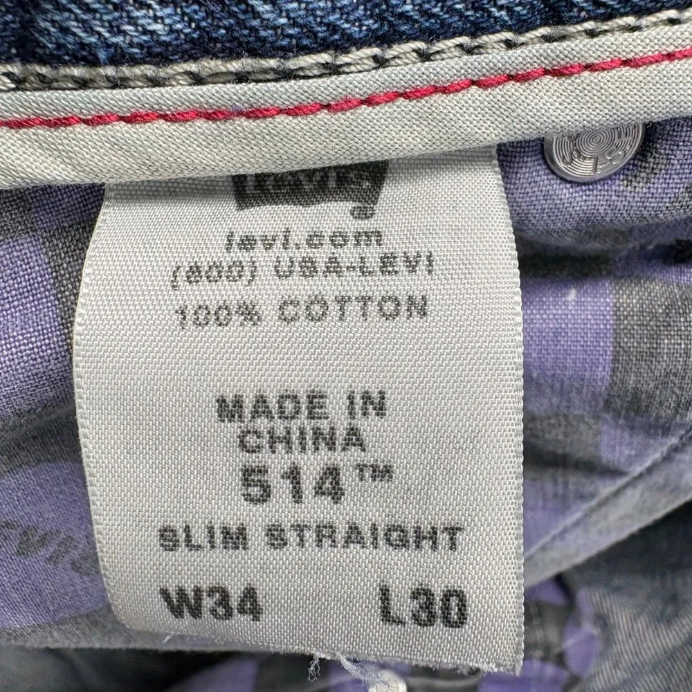 Levi's 514 Slim Straight Jeans Mens 34x30 Blue Good Light Wash Denim Zip Fly